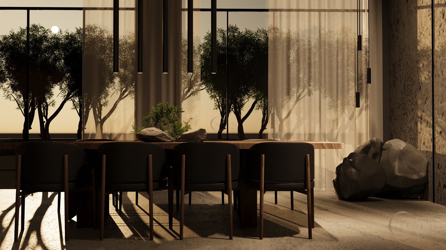 a dining room table with a table and chairs