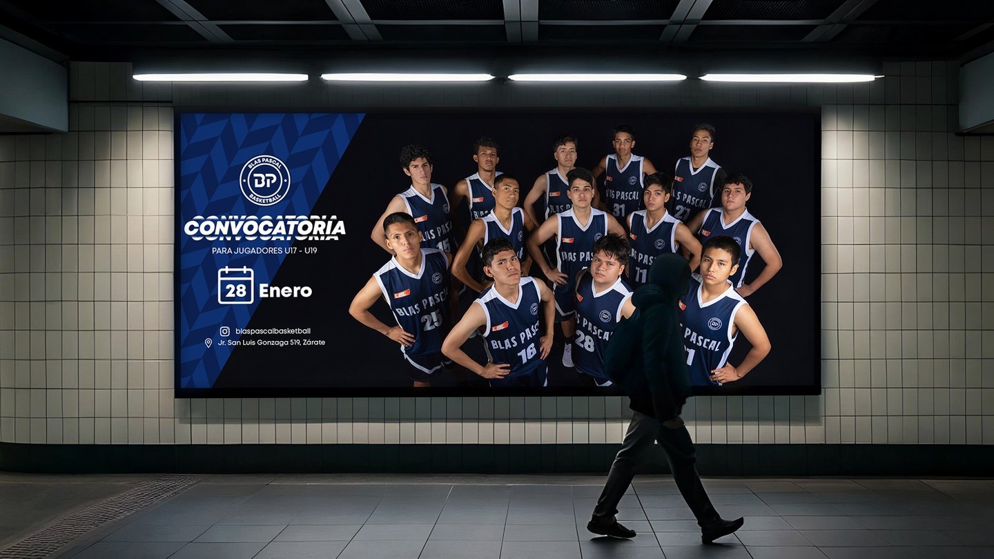 Valla publicitaria convocatoria del equipo Blas Pascal Basketball