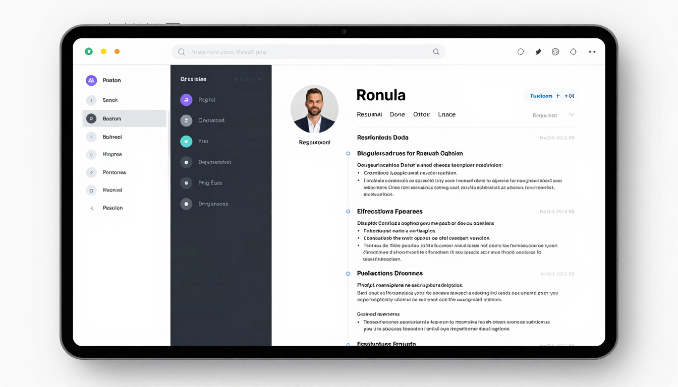Full-width high-key product screenshot of the ResumeAI editor interface: a split-panel layout showing a resume document on the right with live formatting, and a left sidebar with drag-and-drop section handles and AI suggestion chips visible. Clean studio lighting, no shadows, white background inside the UI chrome. Tight crop showing the full editor at 1440px width, no humans, no office context.