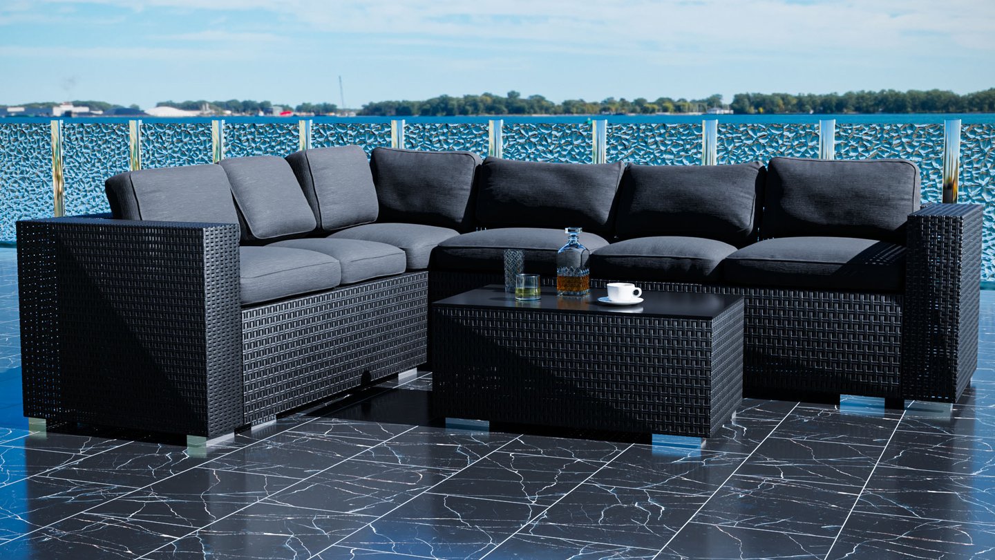 exterior furniture near water