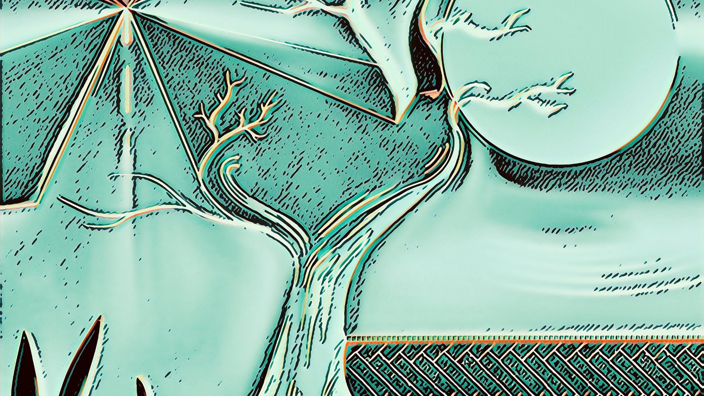 Modern Art called Distancer by artist Fermionne in the collection Shh, Just Breathe. Teal and gold. 