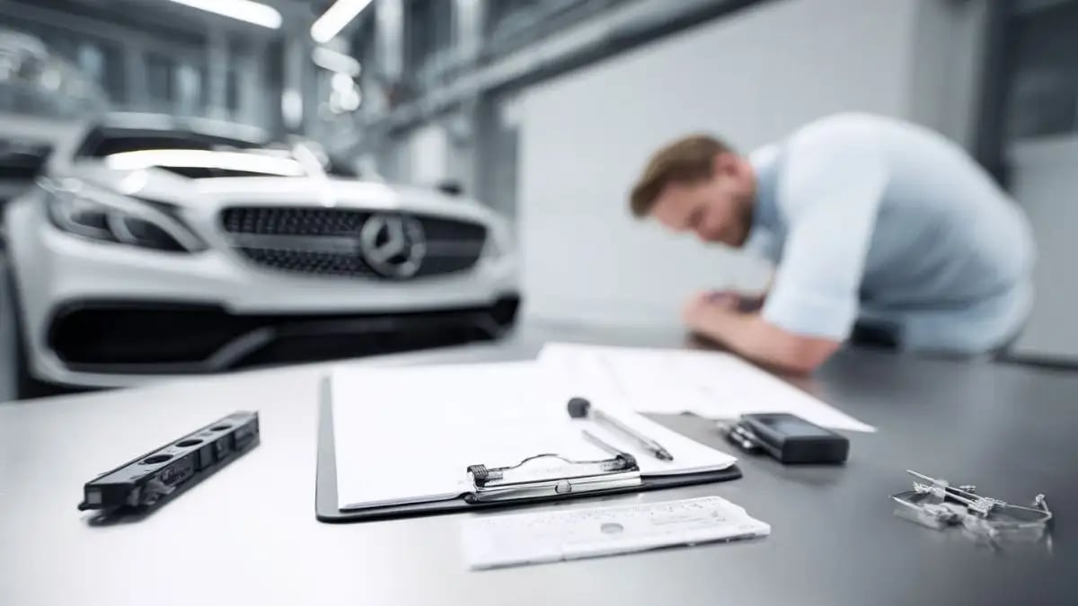 Arbeitsmittel eines unabhängigen Kfz-Sachverständigen: Kamera, Messwerkzeuge