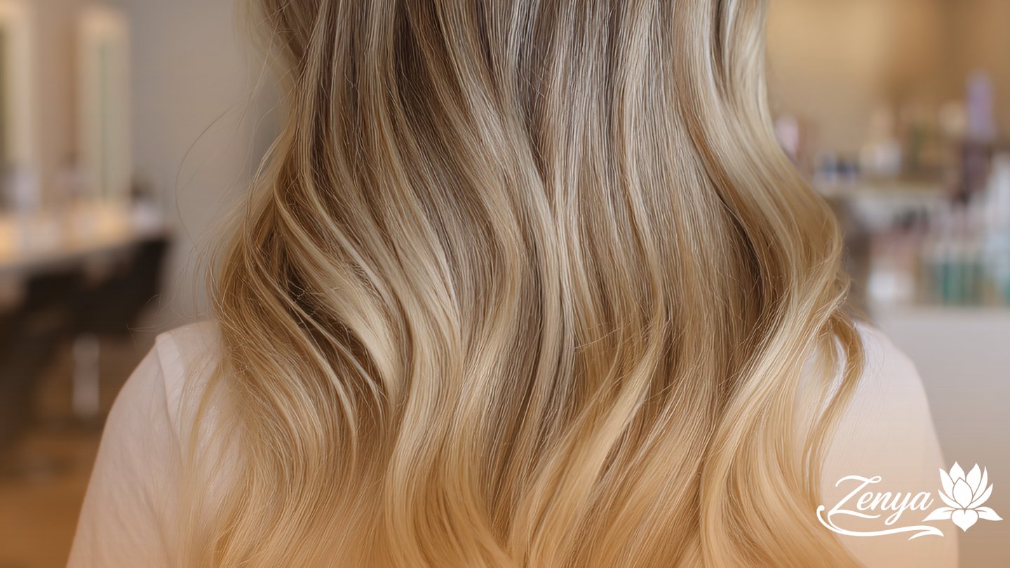 Cabello largo, rubio y ondulado mostrando el resultado luminoso de la técnica de coloración Balayage