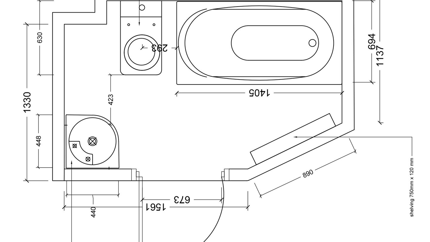 Technical floor plan of bathroom in AutoCad