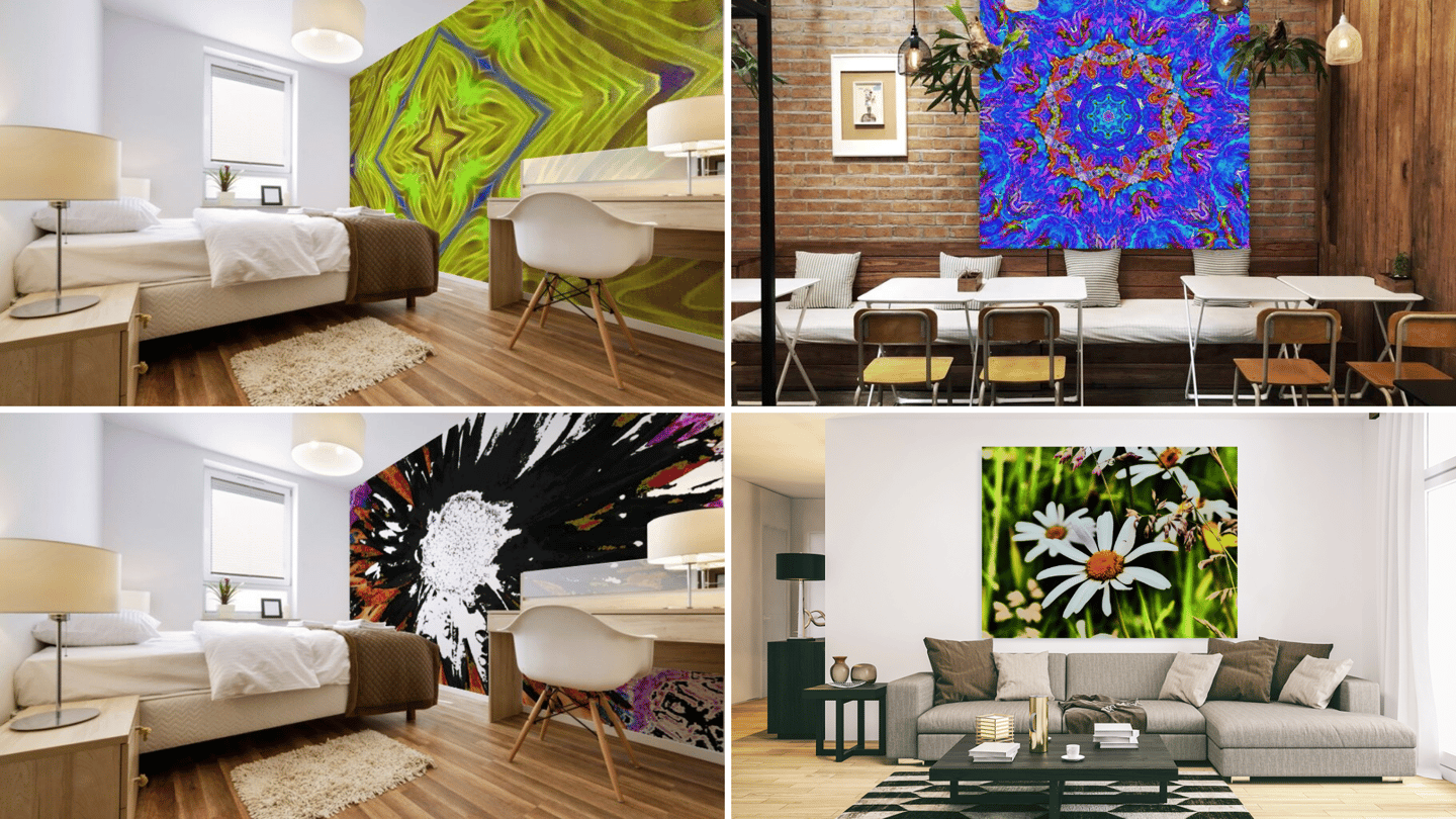 Upper/Lower left Wall Murals , upper/lower right canvas prints 