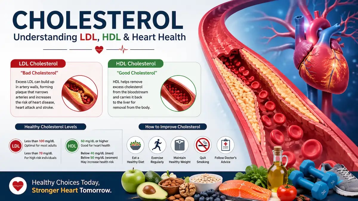 Illustration showing cholesterol, LDL cholesterol, HDL cholesterol