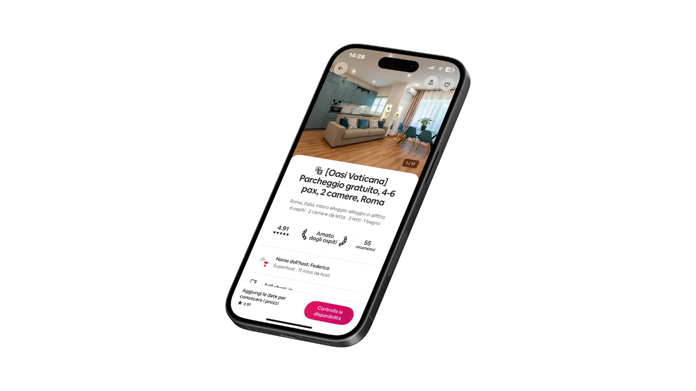 Mockup di annunci Airbnb di appartamenti a Roma gestiti professionalmente per affitti brevi
