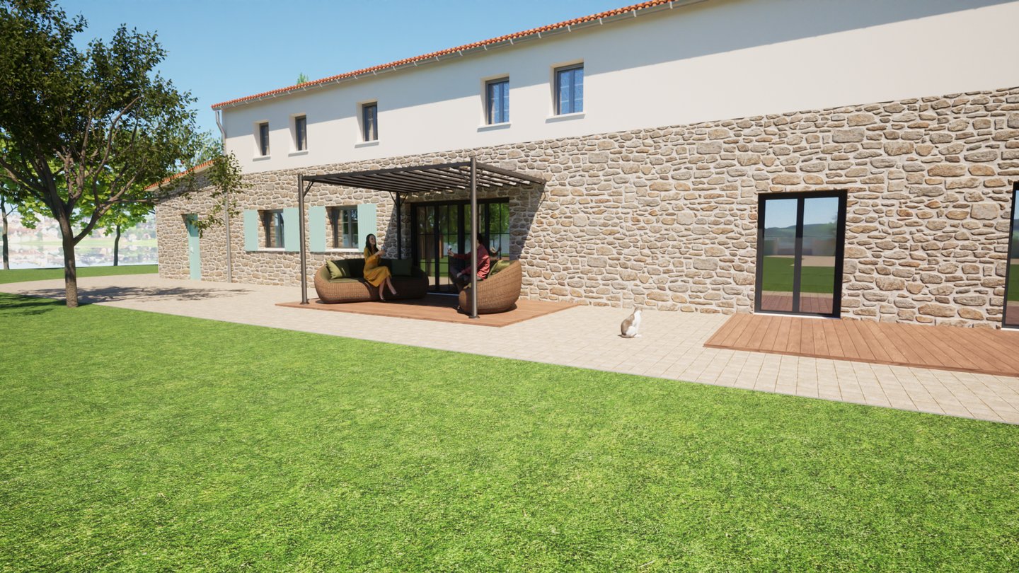 devant grande maison façade pierres