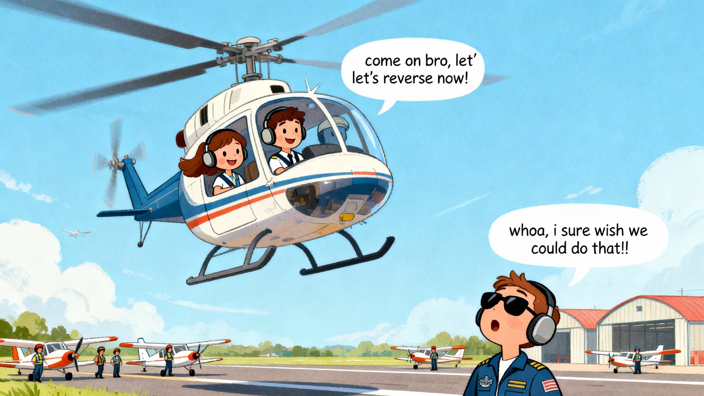 a cartoonish helicopter with a man in a pilot's uniform, representing subject rotor specifics