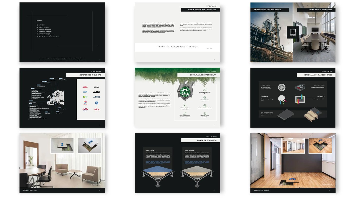 Diapositivas de dossier corporativo sobre fondo blanco