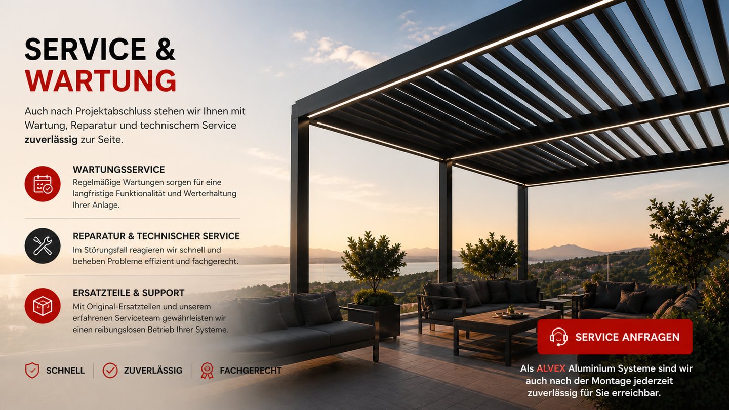 Professioneller Service und Wartung für Aluminium Pergola, Wintergarten und Glassysteme in Deutschla