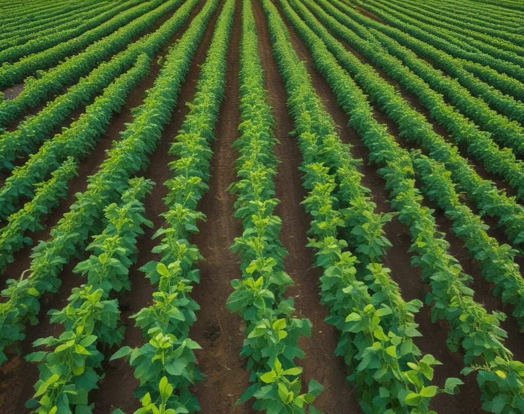 A vibrant field of native soybean crops 