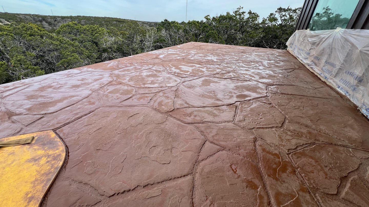 Stamped concrete balcony.