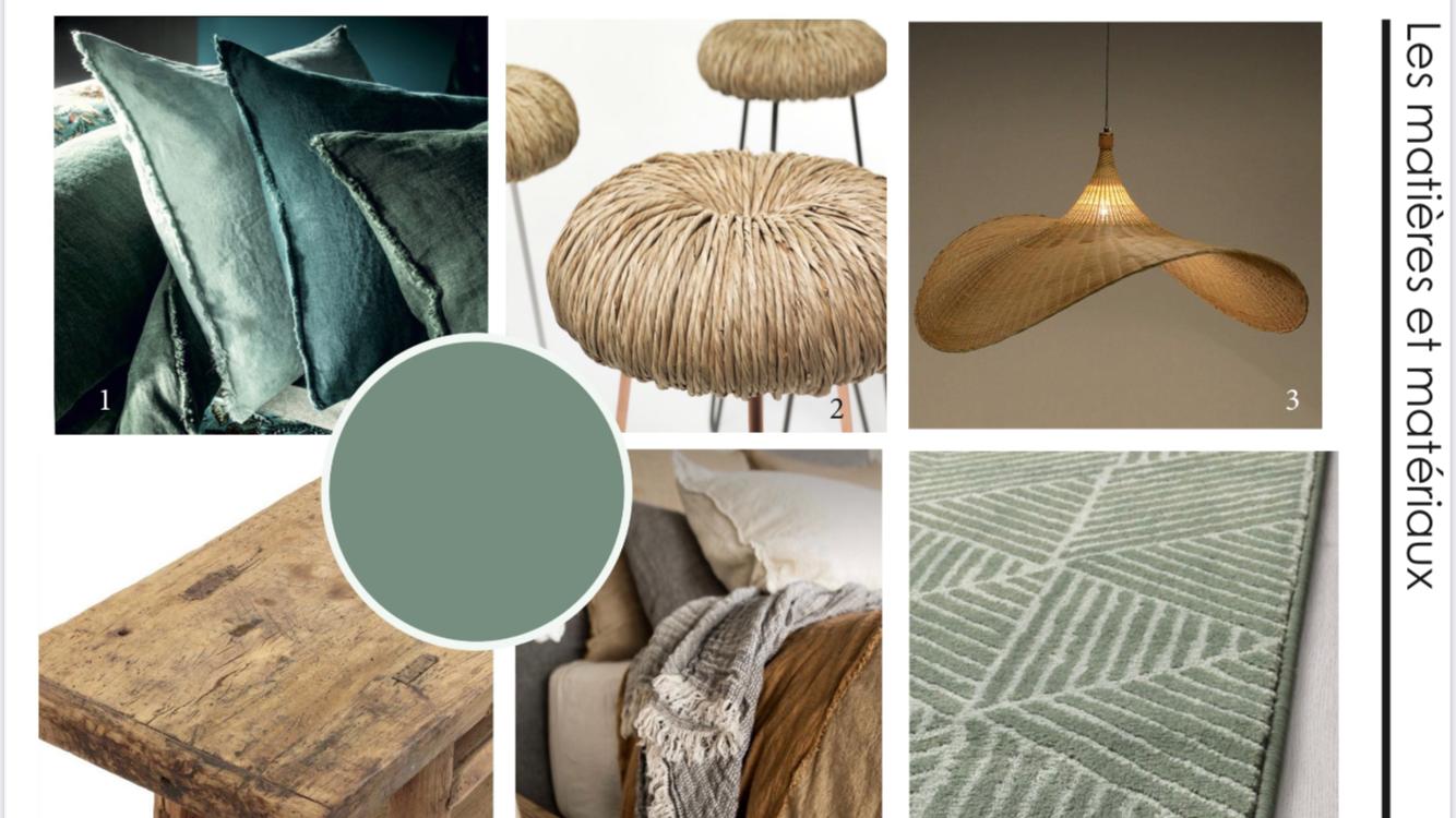 Planche d'ambiance d'une chambre d'un boutique hôtel