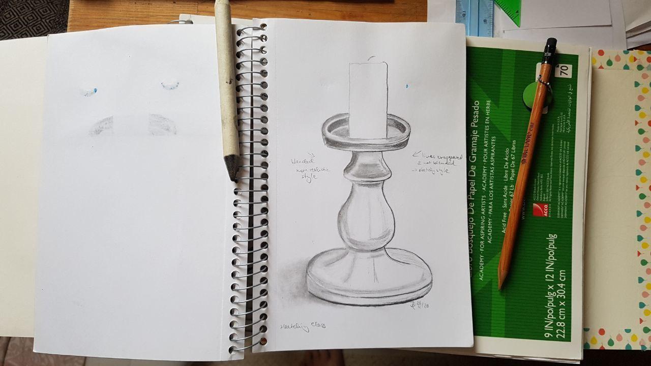 a drawing of a candle holder with a candle