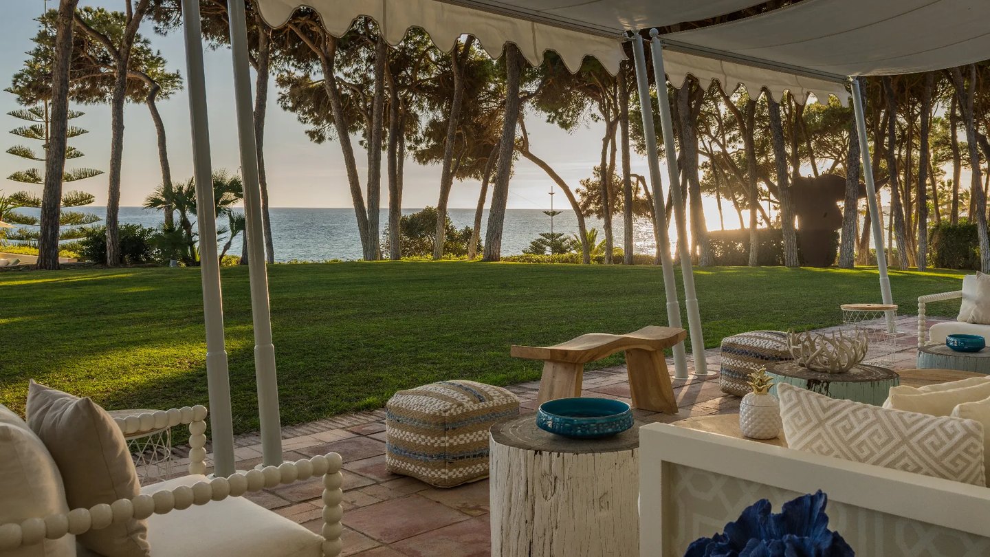 Sunset lounge setup at Villa El Rincon with sea views