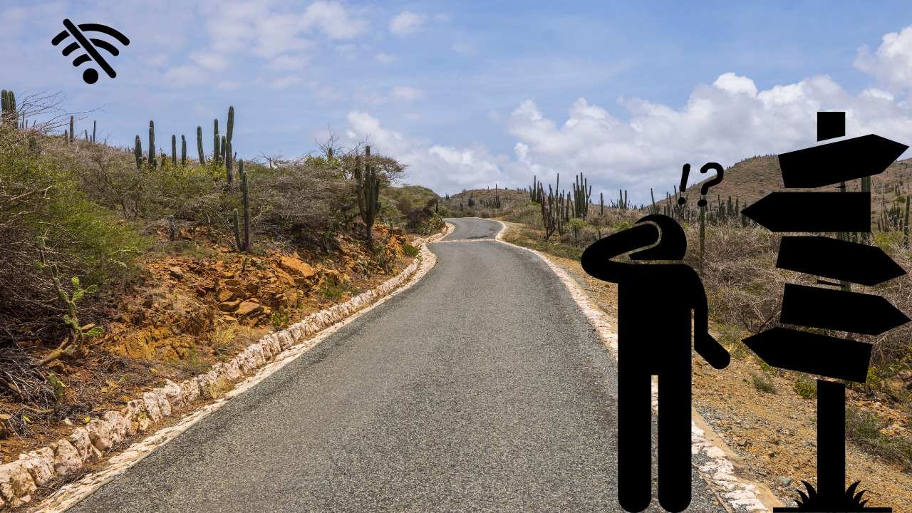 Foto indicando confusão em rota no parque Arikoko de Aruba.