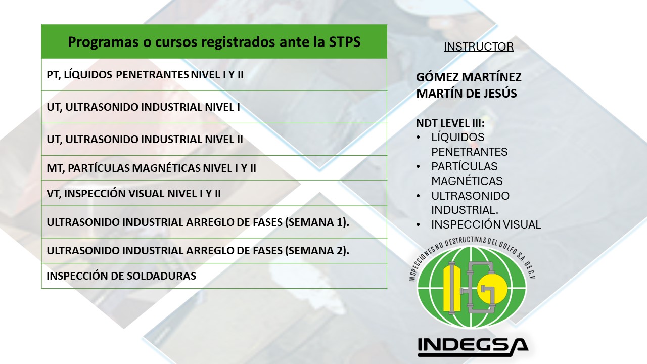 programas o cursos de pruebas no destructivas registrados ante la STPS