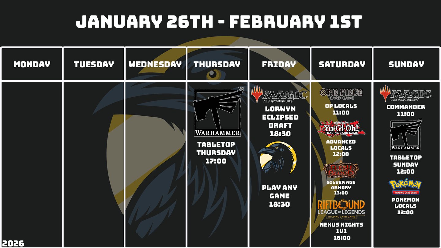 Crow's Nest Events Schedule January 26th - February 1st, 2026