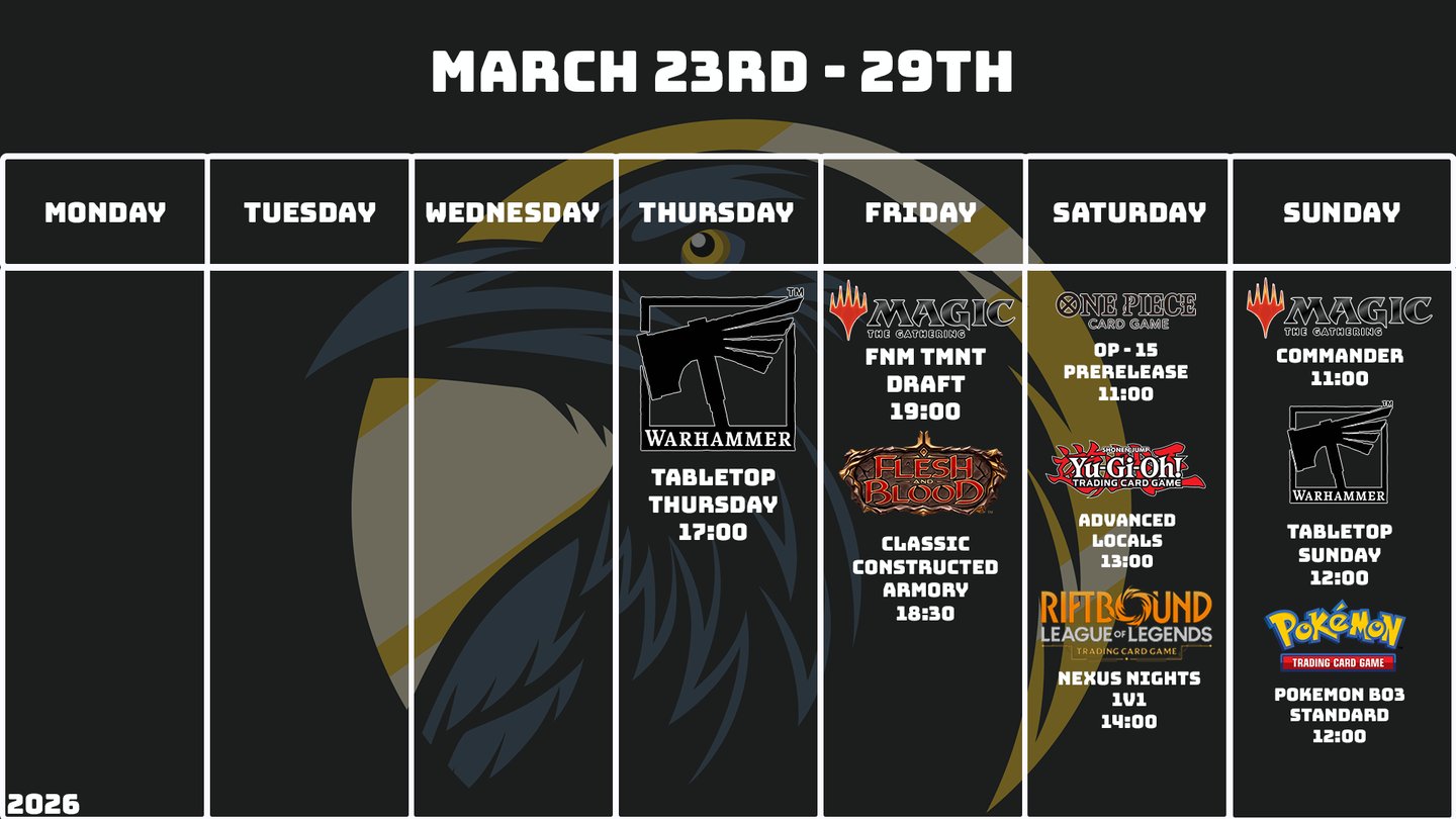 Crow's Nest Events Schedule March 23rd - 29th, 2026