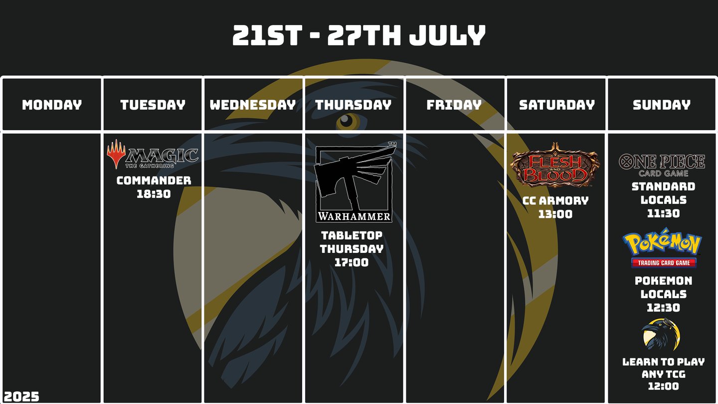 Crow's Nest Events Scheduly July 21st - July 27th 2025