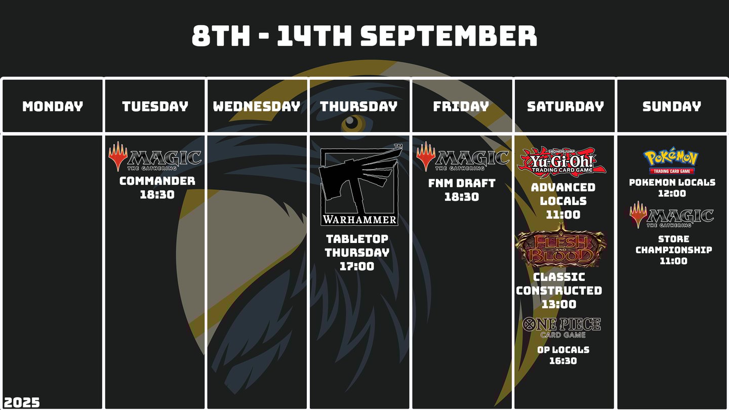 Crow's Nest Events Scheduly September 8th - September 14th, 2025