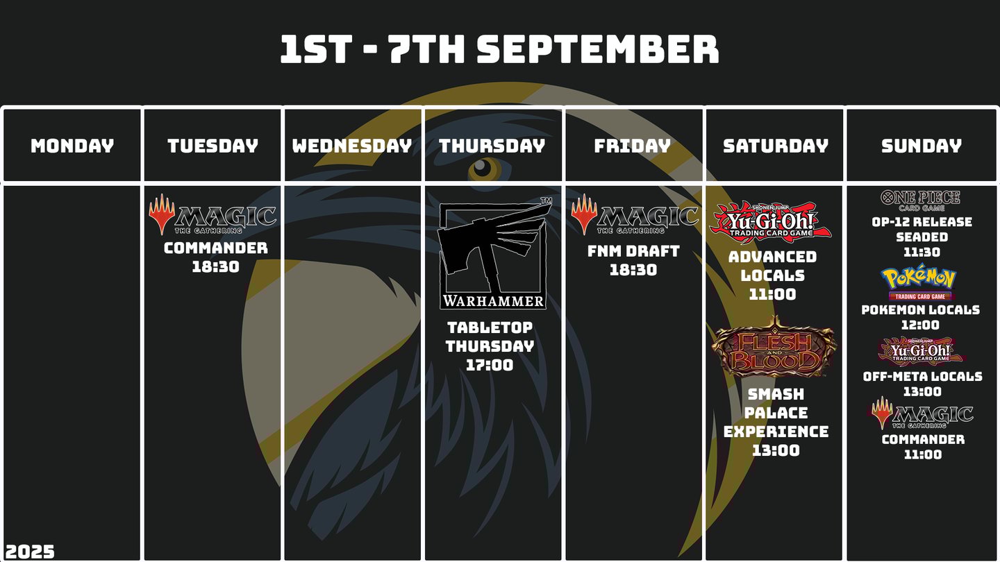 Crow's Nest Events Scheduly September 1st - September 7th, 2025