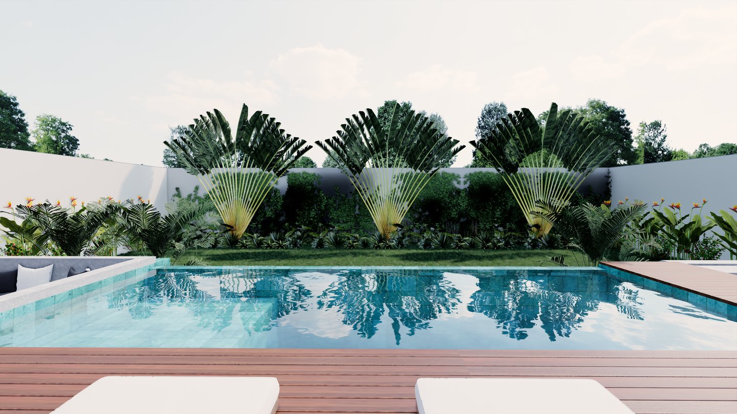 piscina com paisagismo