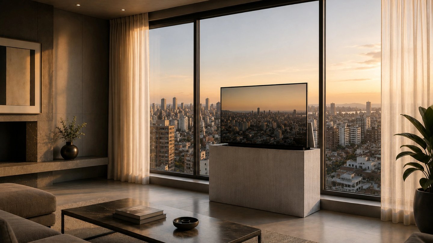 Mueble con sistema de elevación para pantalla de 50"