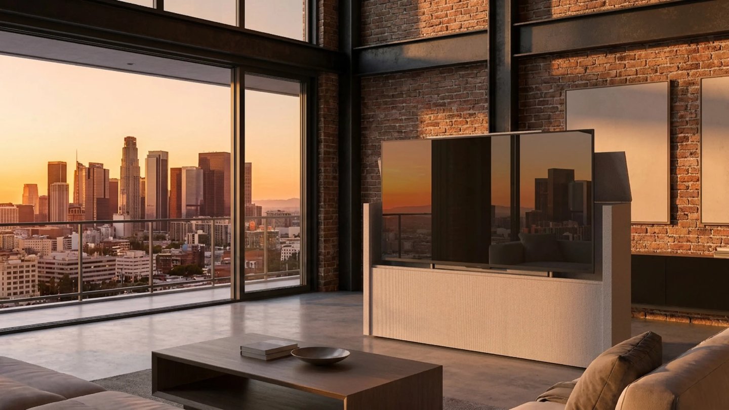 Mueble con sistema de elevacion incorporado para pantallas de tv grandes