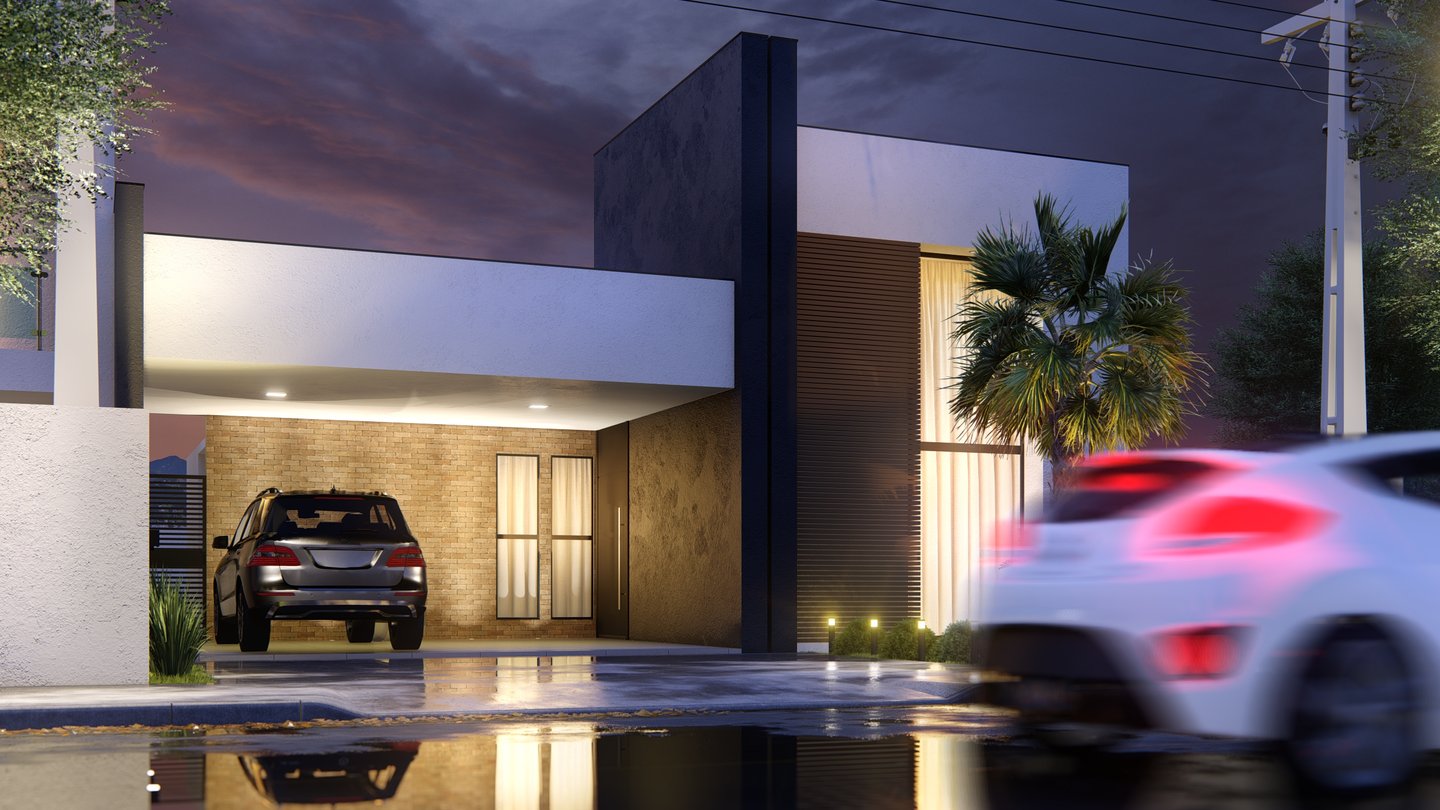 fachada contemporanea de casa terrea com vidro na fachada