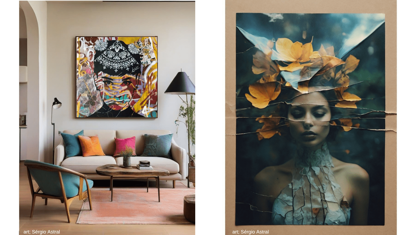 Obras de Arte emolduradas em uma Sala de Exposição