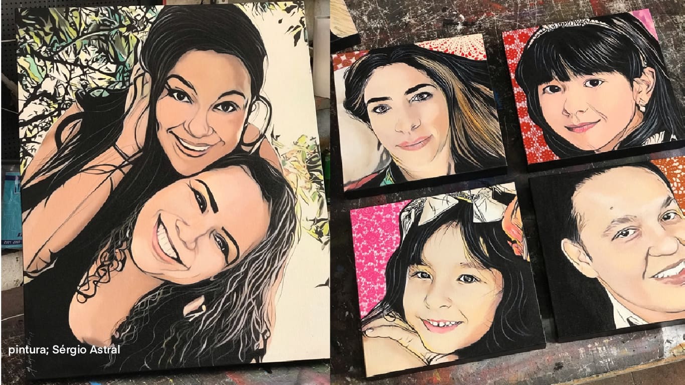 Quadro pop-art de pai e filho em tons brilhantes e estilo único