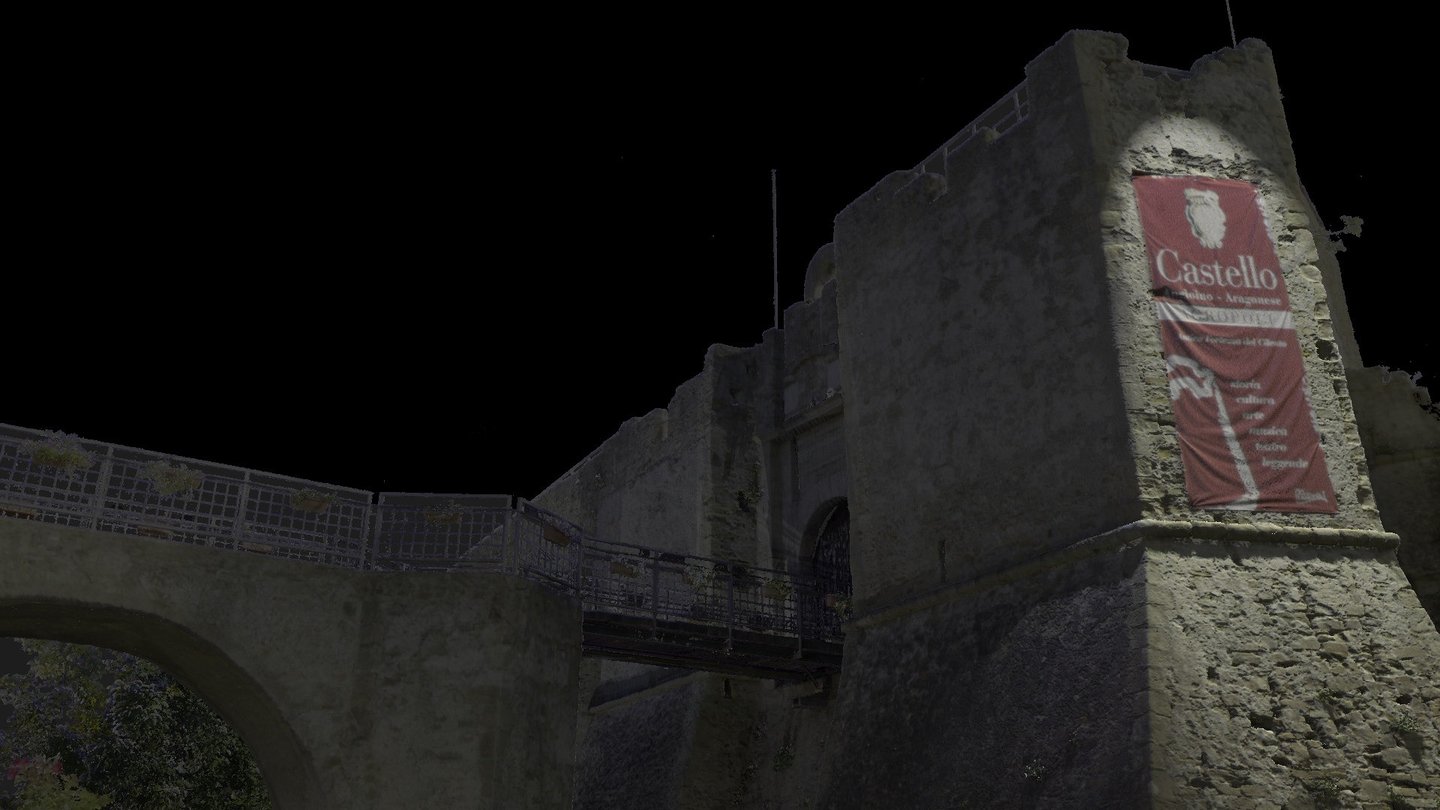 Nuvola di punti ottenuta da un rilievo 3D laser castello Agropoli Salerno Angioino Aragonese dettagli architettonici