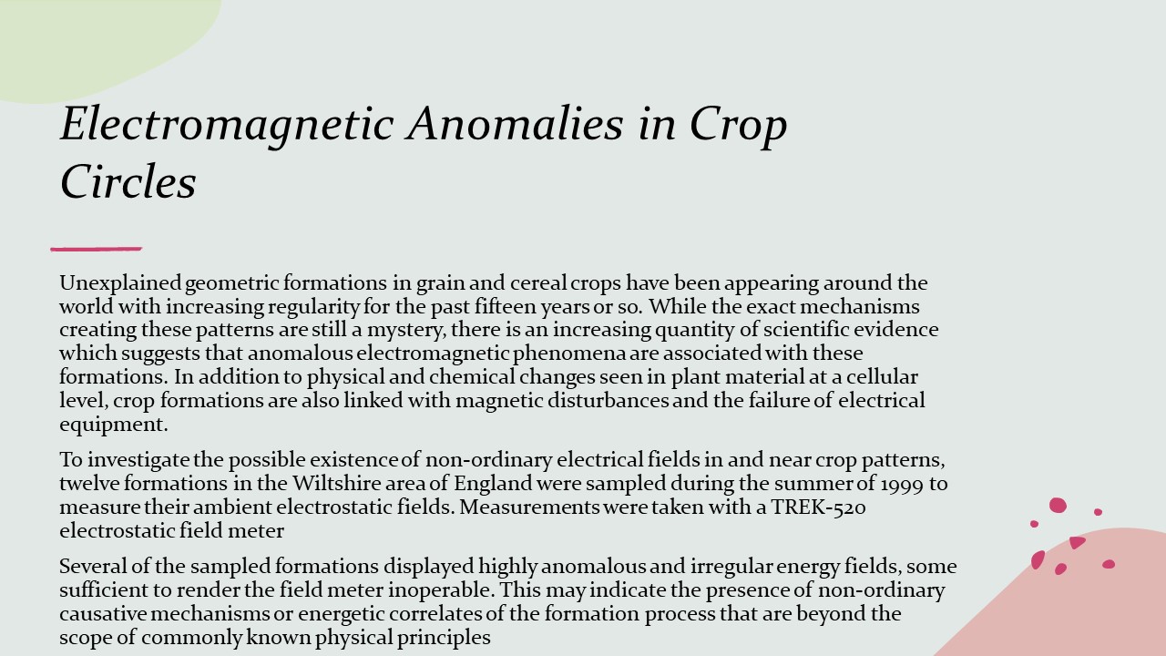 Electromagnetic Anomalies in Crop Circles