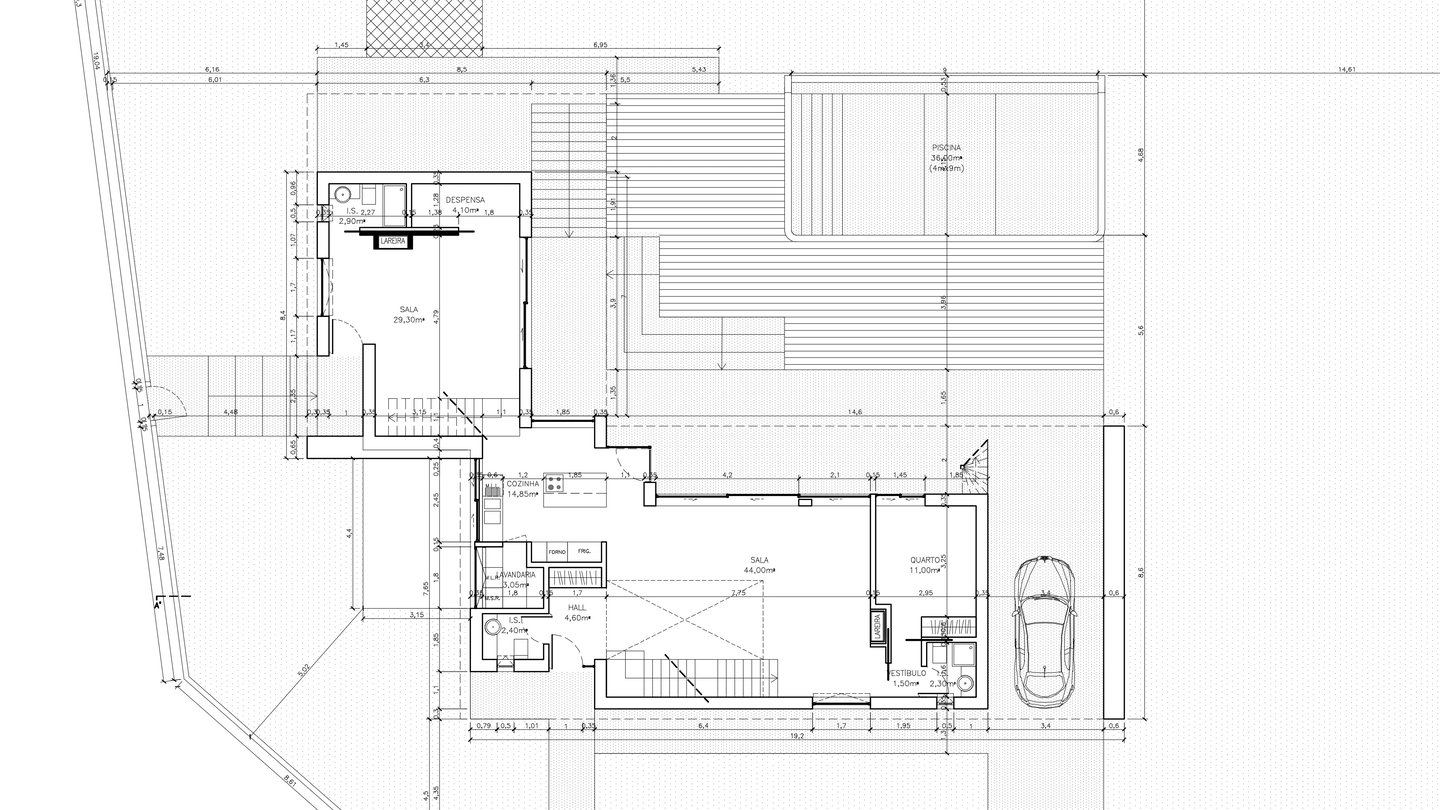 Moradia em Vila Alegre. Projeto de Arquitetura. Planta do Piso 0.