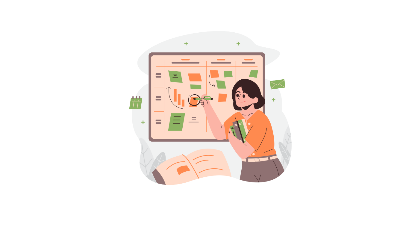 a woman is standing in front of a white board with a white board