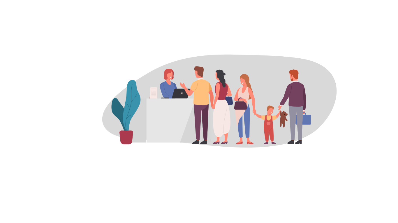 a family standing in a line of people