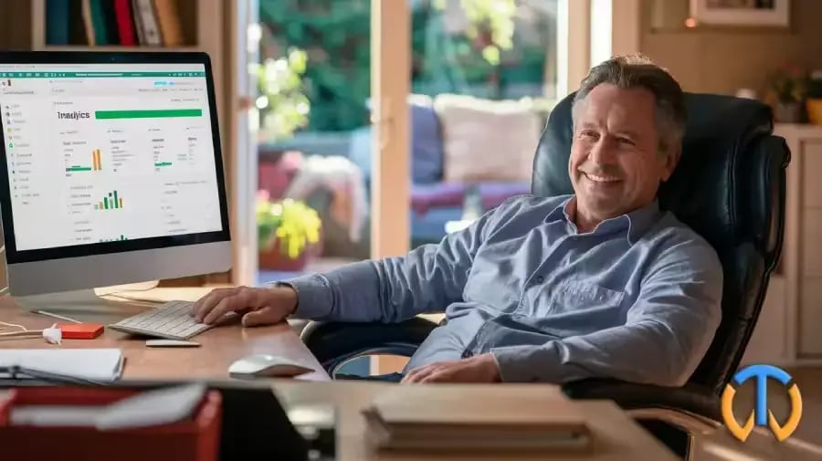 Un homme souriant en voyant ses ventes sur le net