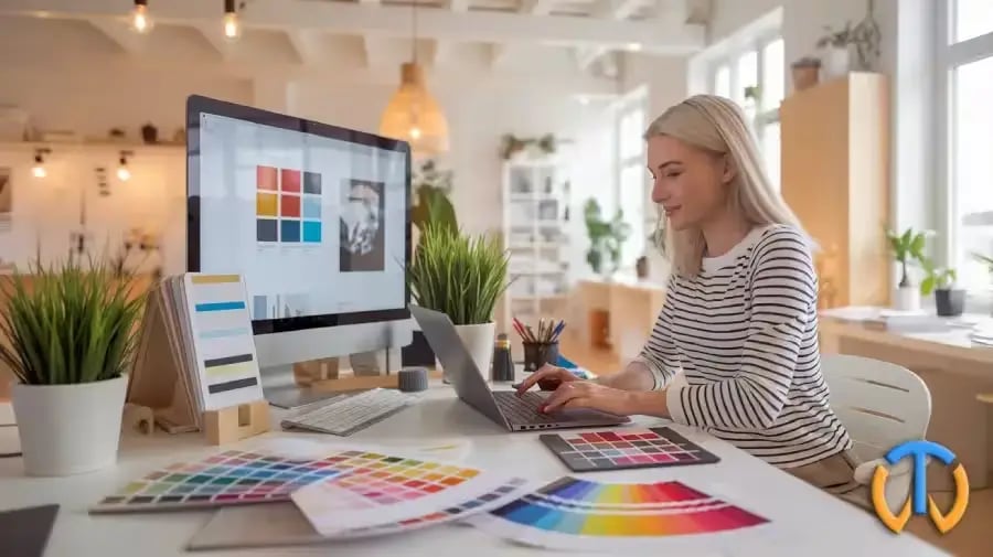 femme choisissant les couleurs pour son futur site web