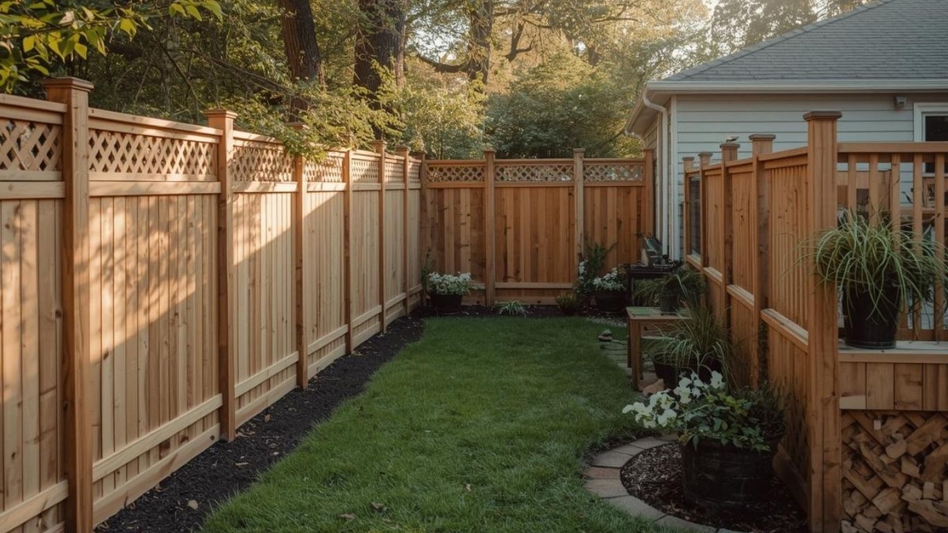 Wood privacy fence installation enclosing a backyard lawn in Western New York
