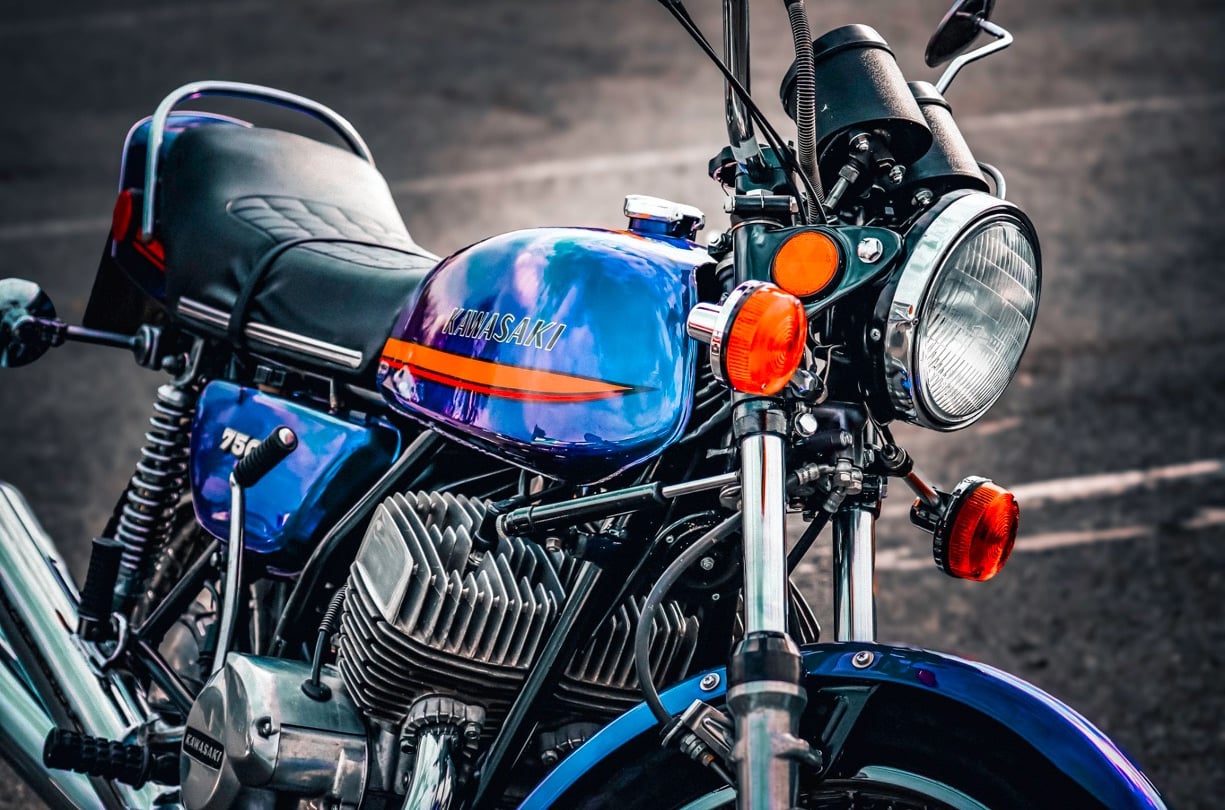 a motorcycle Kawasaki 750 H2 parked in a parking lot