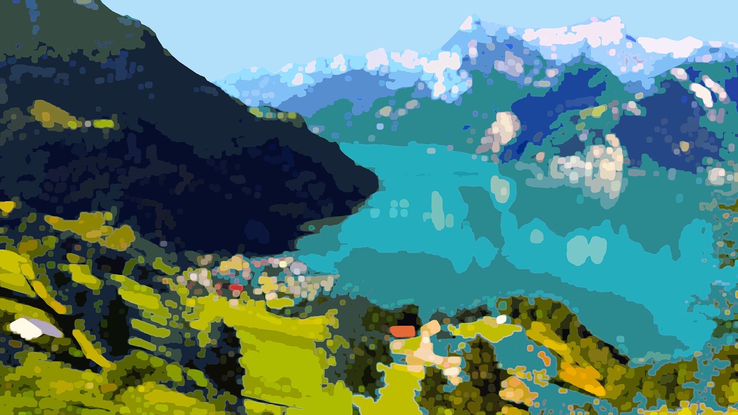 a mountain scene with a mountain view of a lake and a mountain range