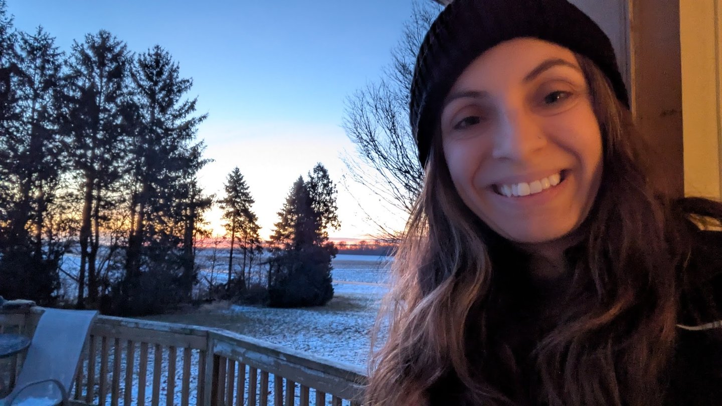 a photo of Danielle during a snowy sunset