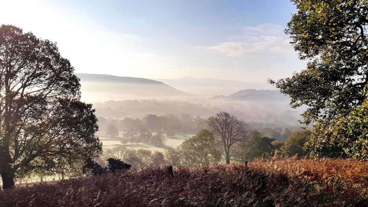 view of the cambrian mountains in the mist