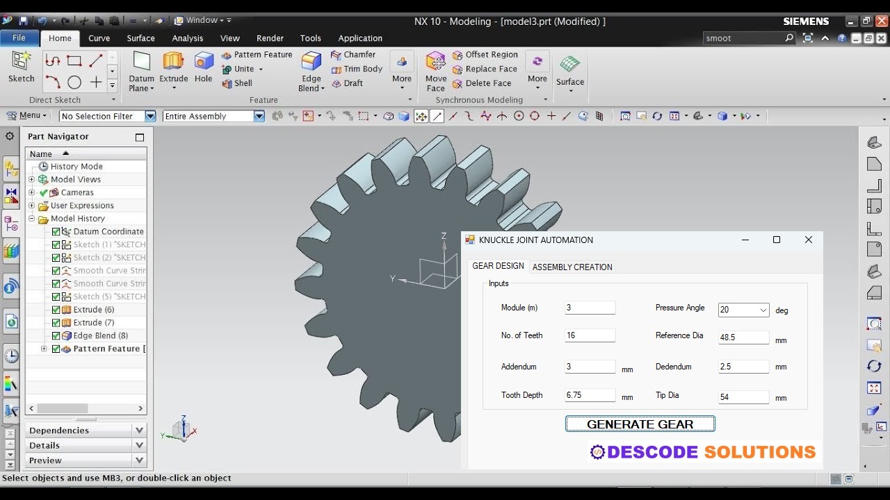 Image depicting NX customization tool developed for Gear Design Automation and Assembly Creation