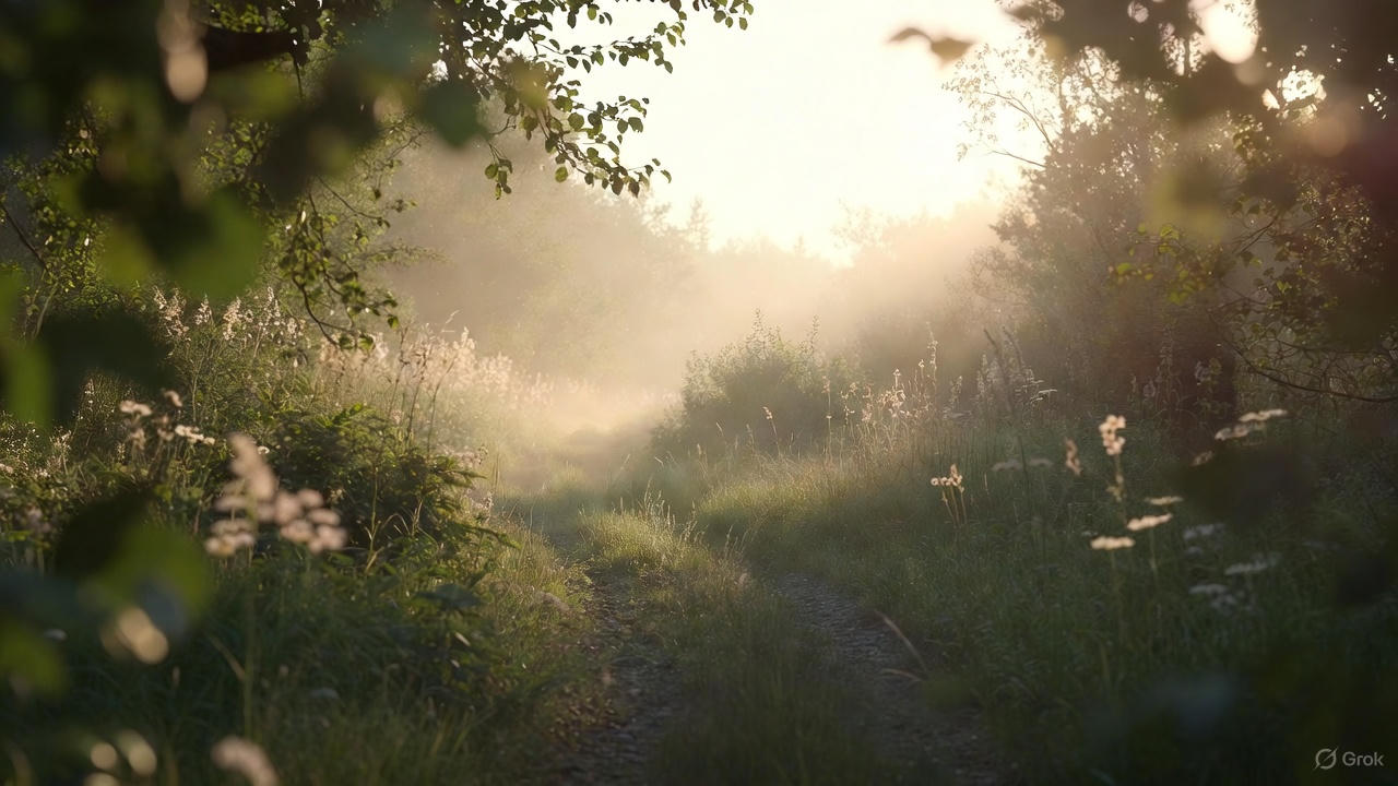 Chemin lumineux à travers un paysage naturel symbolisant le parcours de guérison des troubles alimen