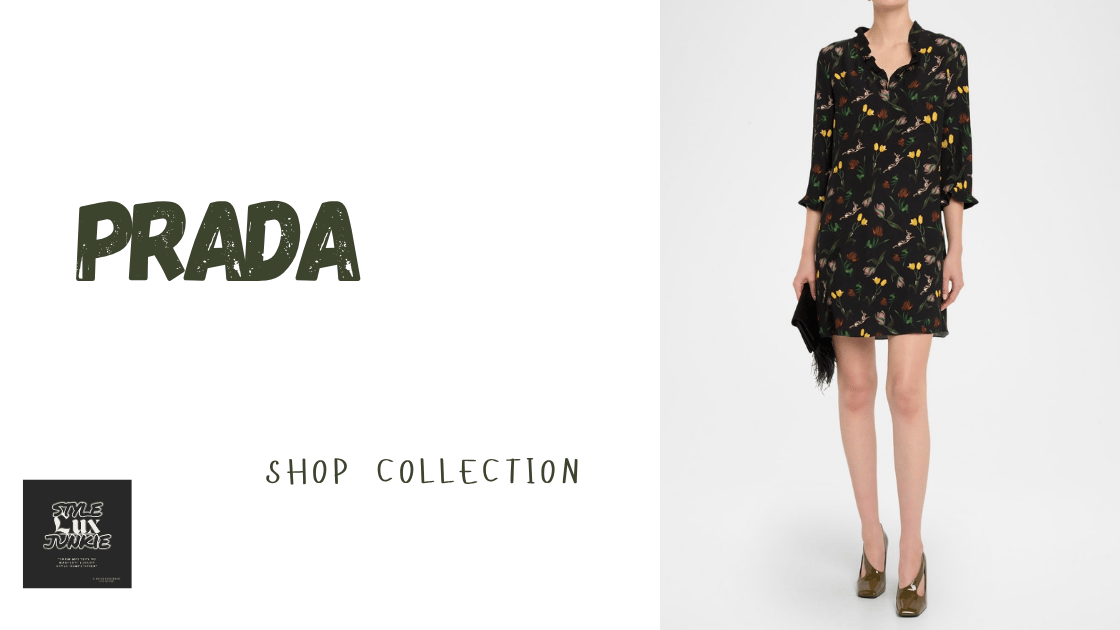 a woman in a dress with a prada clutch and shoes