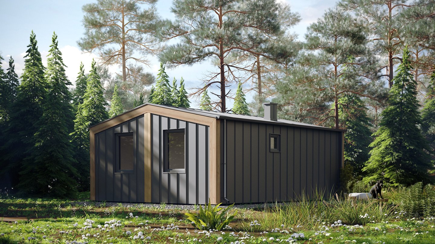 Nowoczesny dom modułowy wykończony antracytową blachą