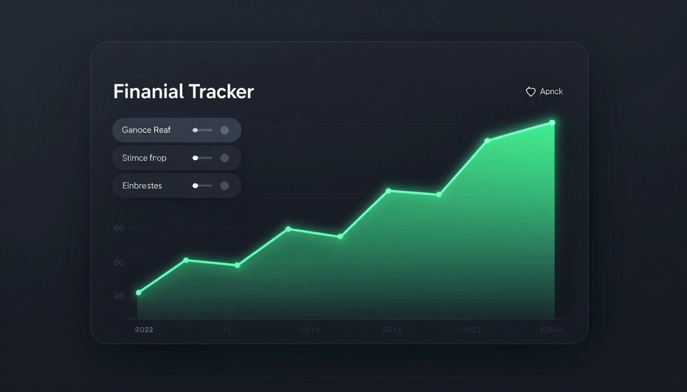 A high-fidelity UI mockup of a modern financial tracker showing clean growth curves with subtle neon-green outer glows on a dark background.